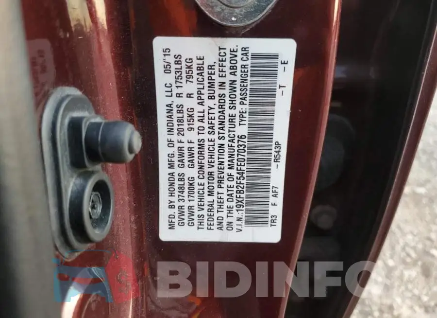 19XFB2F54FE070376 Photo# 12