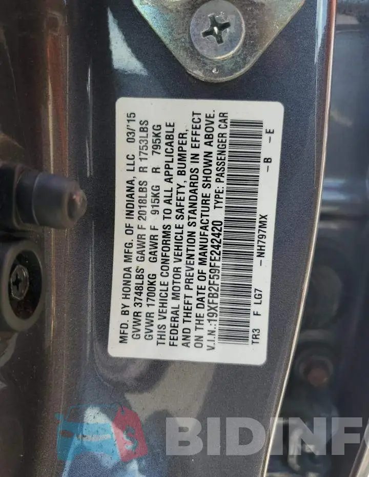 19XFB2F59FE242420 Photo# 12