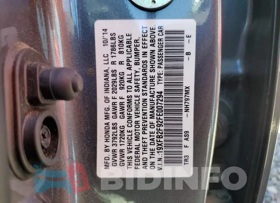 19XFB2F92FE007294 Photo# 12