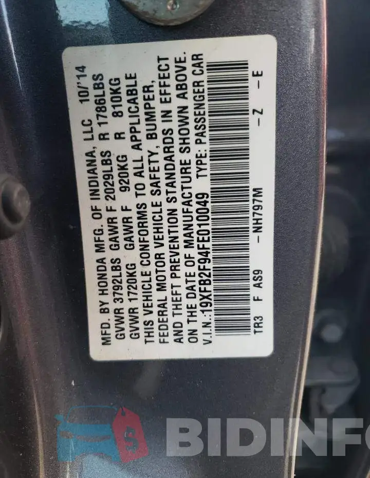19XFB2F94FE010049 Photo# 12
