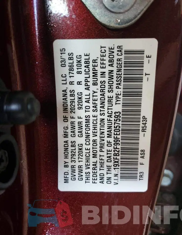 19XFB2F99FE057593 Photo# 13