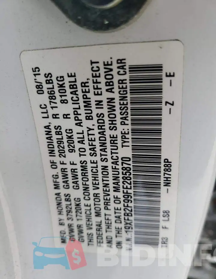 19XFB2F99FE285870 Photo# 12
