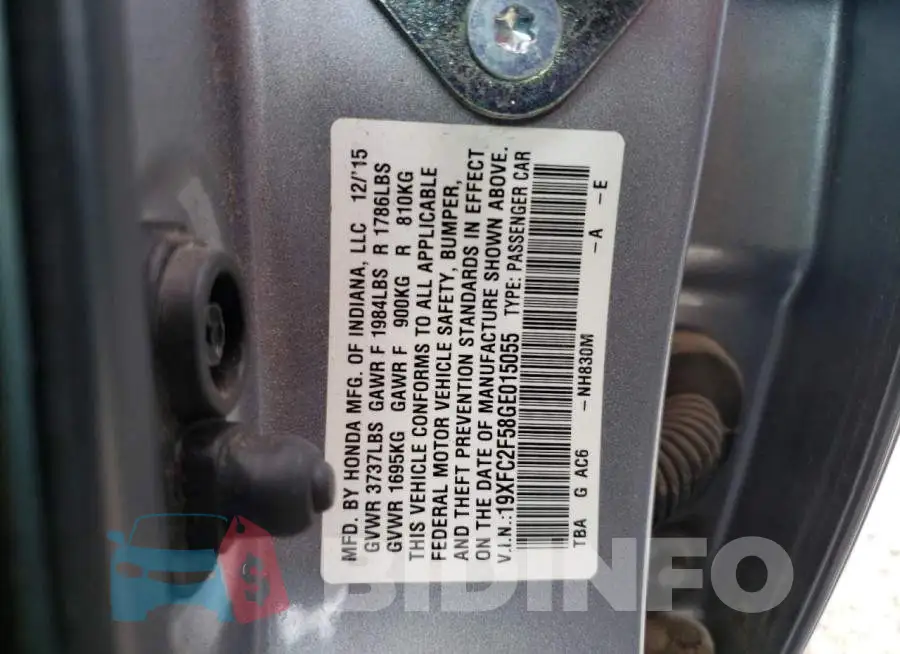 19XFC2F58GE015055 Photo# 12