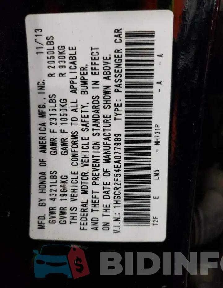 1HGCR2F54EA077989 Photo# 12