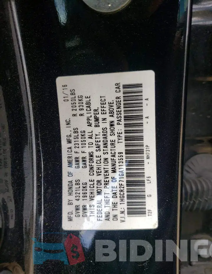 1HGCR2F71GA113559 Photo# 12