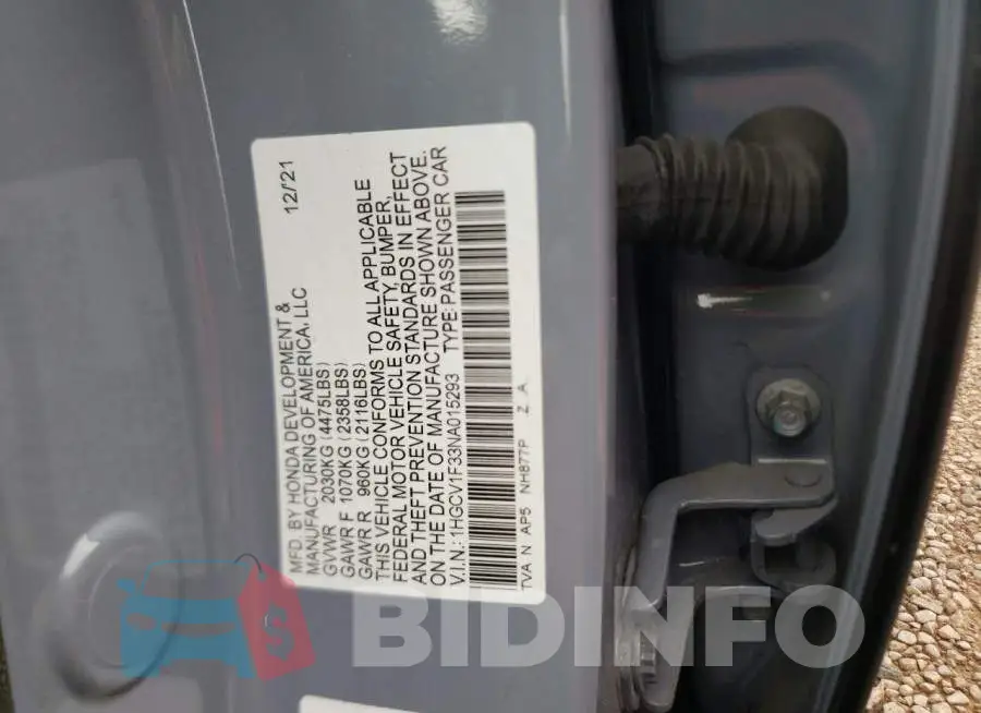 1HGCV1F33NA015293 Photo# 12