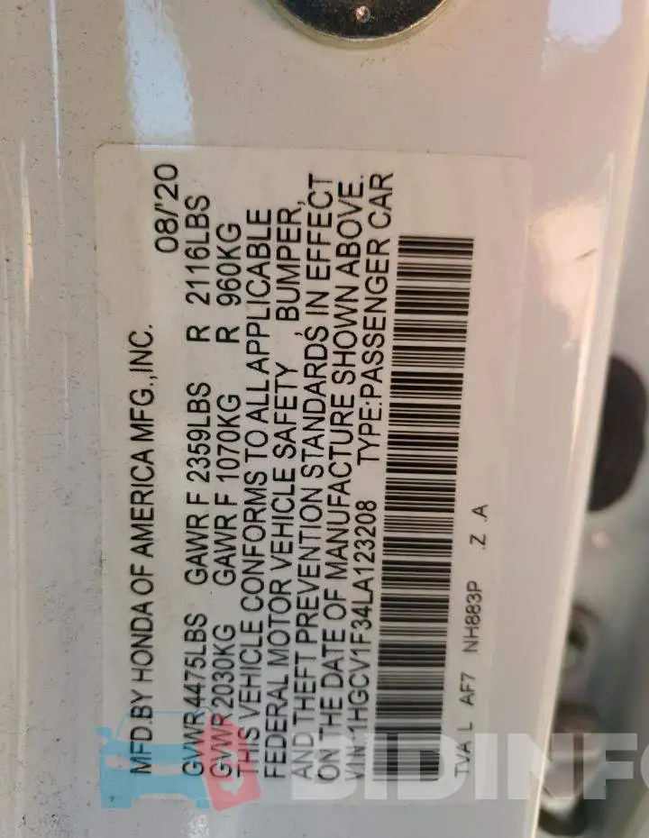1HGCV1F34LA123208 Photo# 12