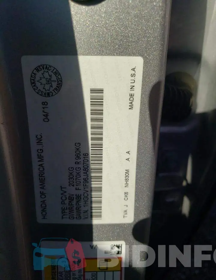 1HGCV1F96JA807016 Photo# 12