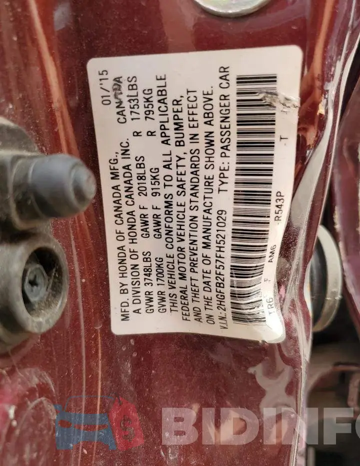 2HGFB2F57FH521029 Photo# 13