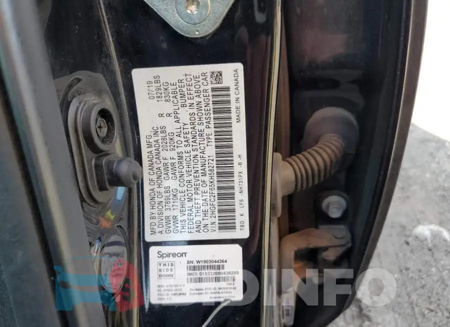 2HGFC2F65KH582721 Photo# 12