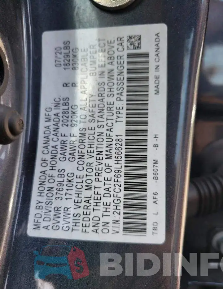 2HGFC2F69LH566281 Photo# 12
