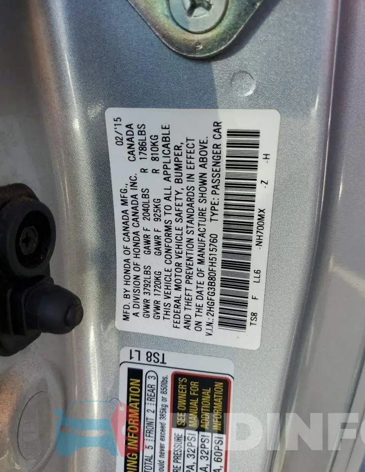 2HGFG3B80FH515760 Photo# 12