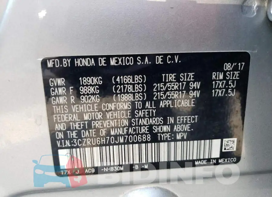 3CZRU6H70JM700688 Photo# 13
