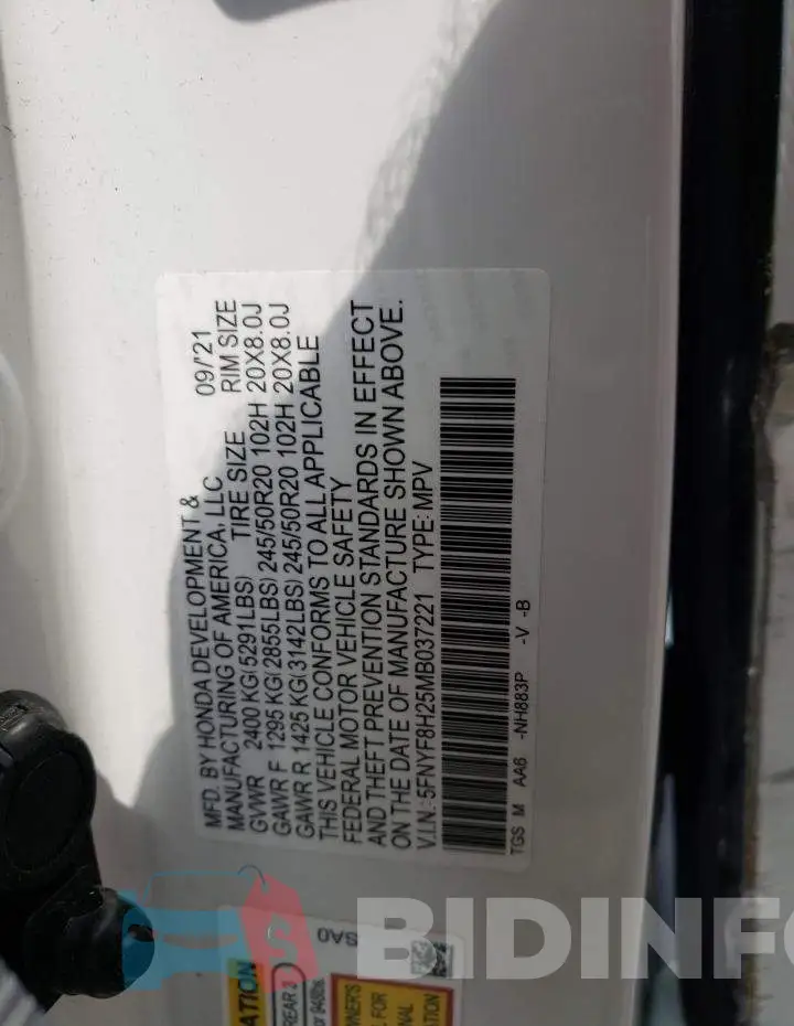 5FNYF8H25MB037221 Photo# 13