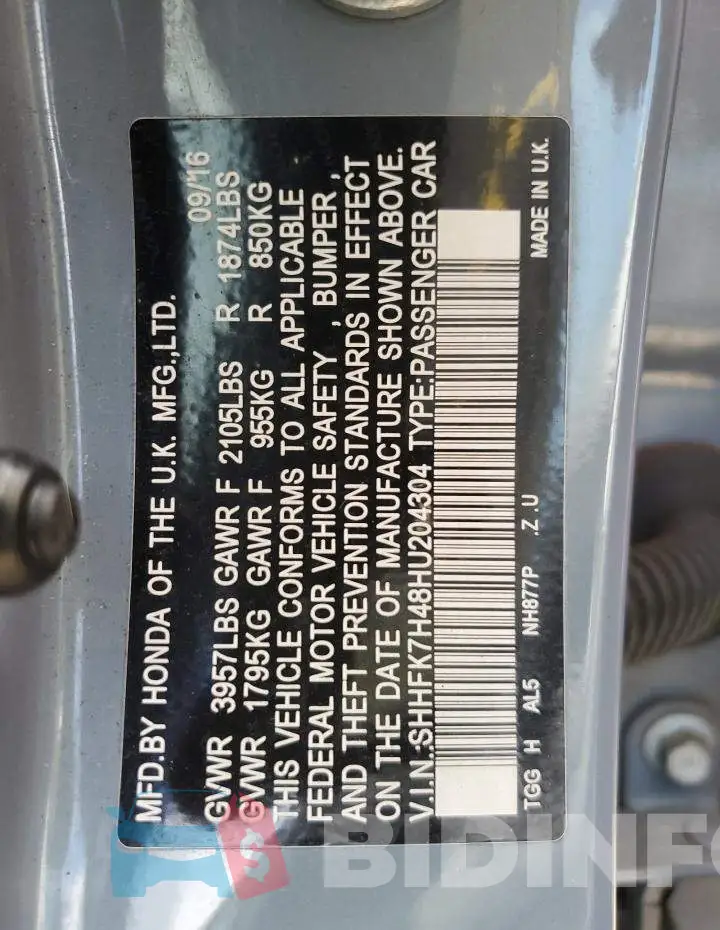 SHHFK7H48HU204304 Photo# 12