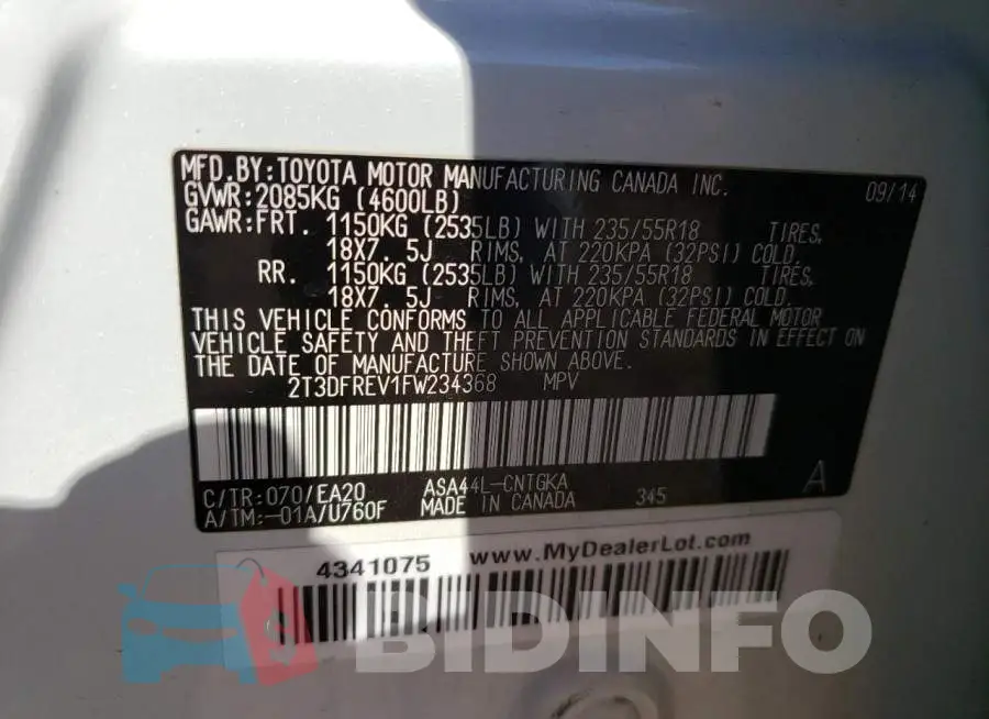 2T3DFREV1FW234368 Photo# 12
