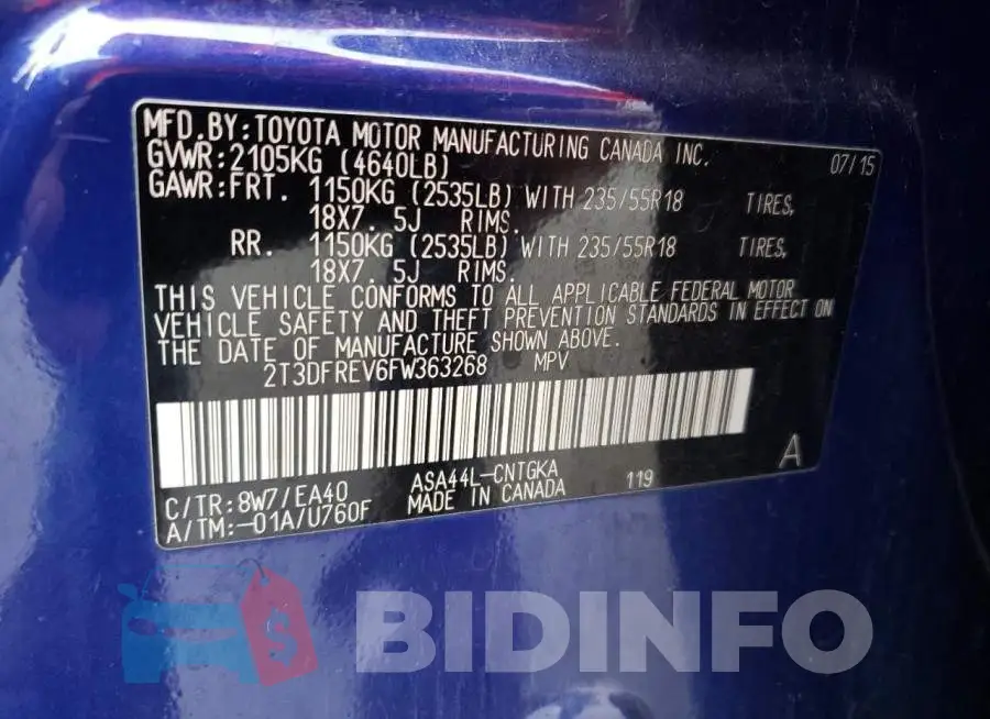 2T3DFREV6FW363268 Photo# 12