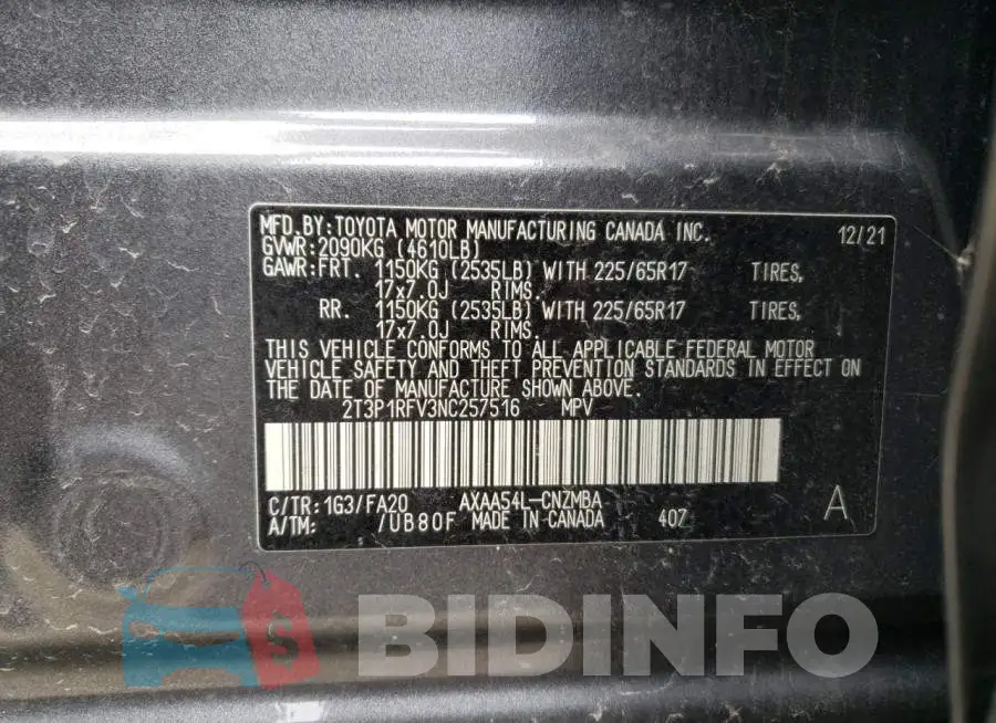 2T3P1RFV3NC257516 Photo# 12