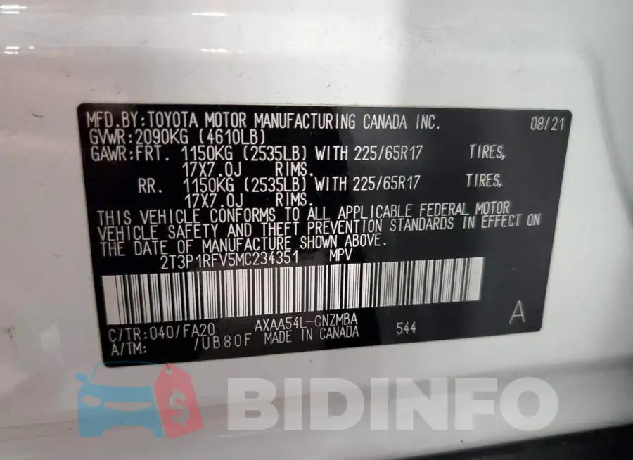 2T3P1RFV5MC234351 Photo# 12