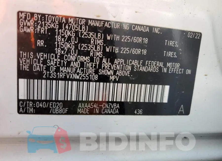 2T3S1RFVXNW255108 Photo# 13