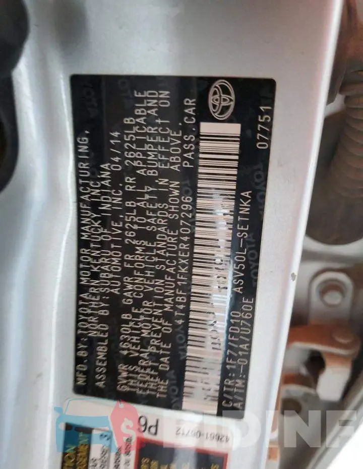 4T4BF1FKXER407296 Photo# 12
