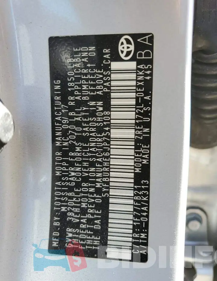 5YFBURHE6JP754108 Photo# 13