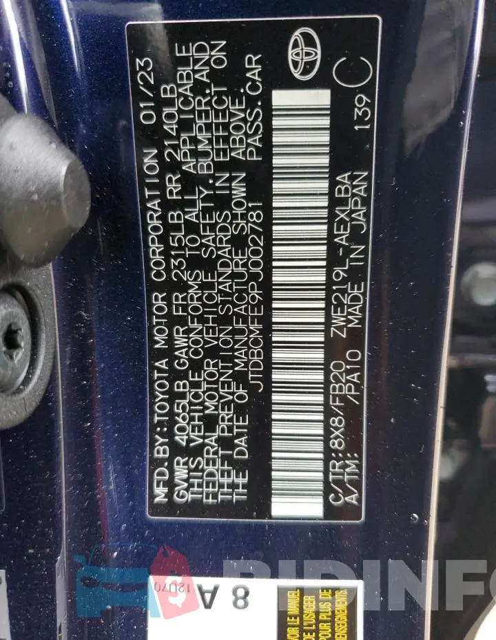 JTDBCMFE9PJ002781 Photo# 13
