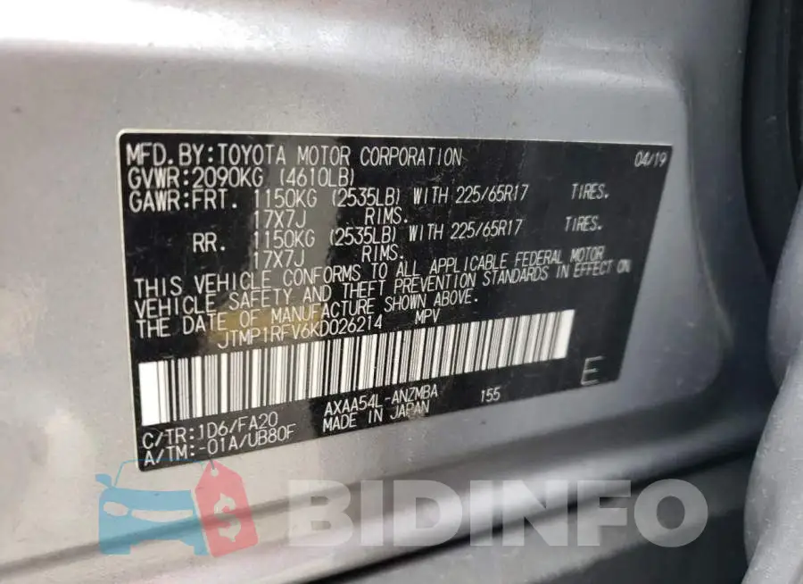 JTMP1RFV6KD026214 Photo# 13