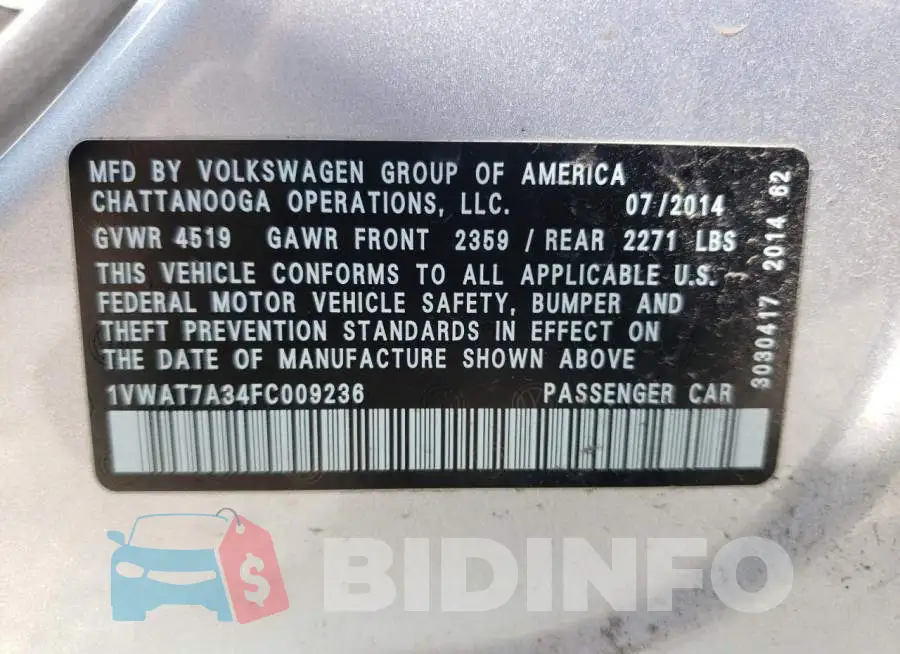 1VWAT7A34FC009236 Photo# 12
