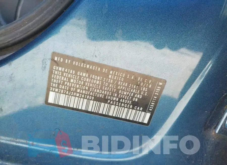 3VW2B7AJ3HM261809 Photo# 12
