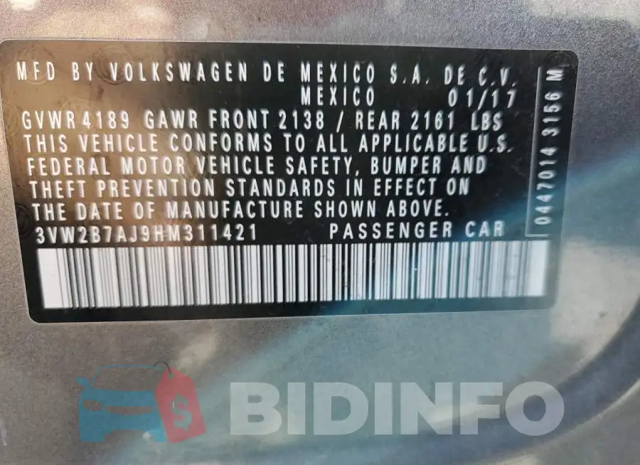 3VW2B7AJ9HM311421 Photo# 13