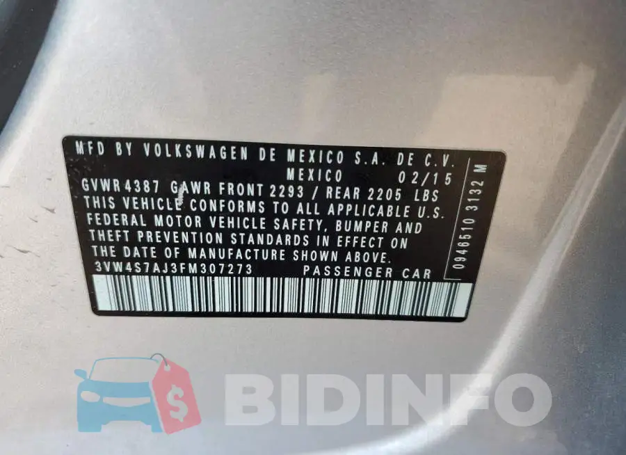 3VW4S7AJ3FM307273 Photo# 12