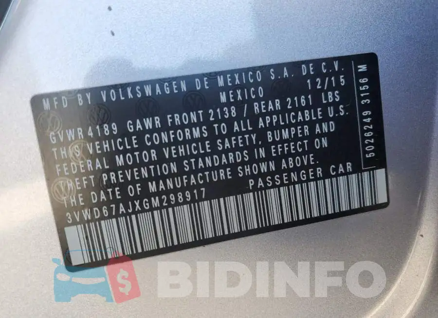 3VWD67AJXGM298917 Photo# 12