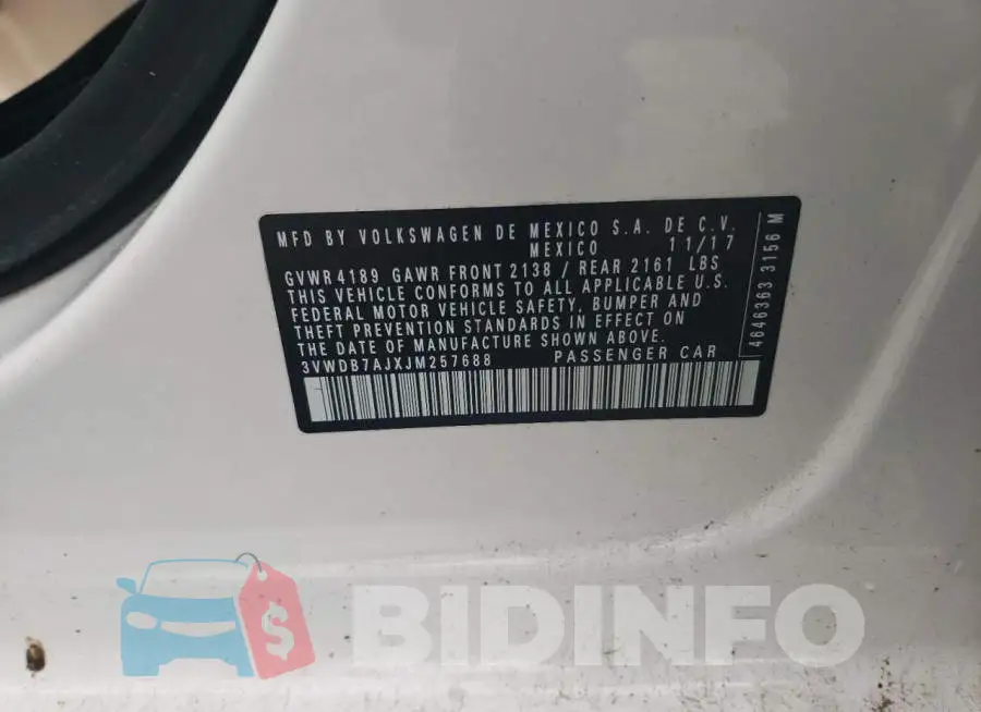 3VWDB7AJXJM257688 Photo# 12