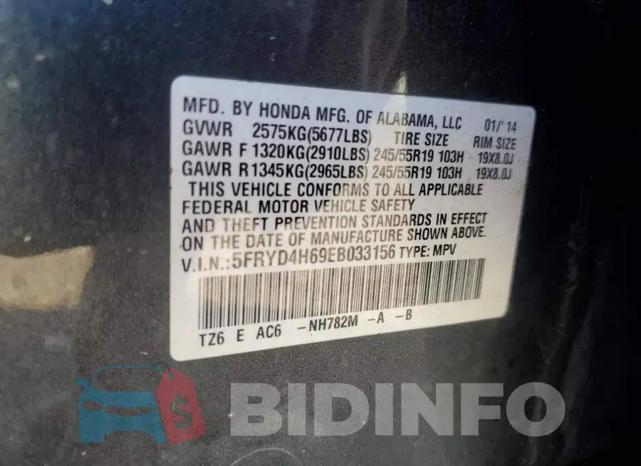 5FRYD4H69EB033156 Photo# 13