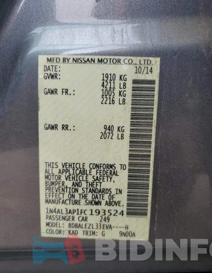 1N4AL3AP1FC193524 Photo# 12