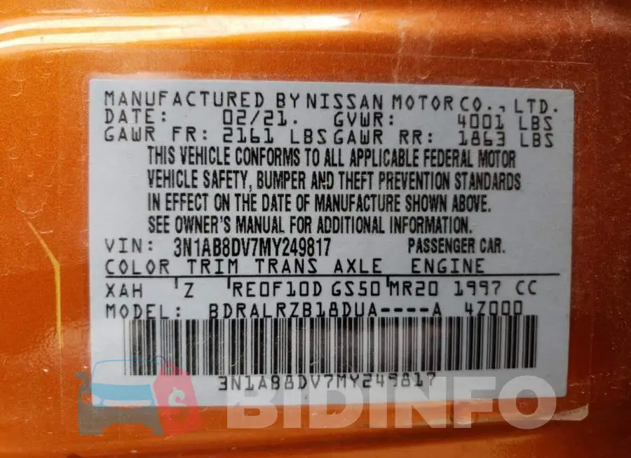 3N1AB8DV7MY249817 Photo# 12