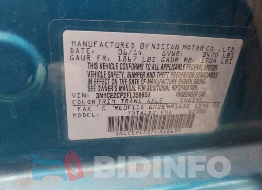 3N1CE2CP2FL358654 Photo# 13