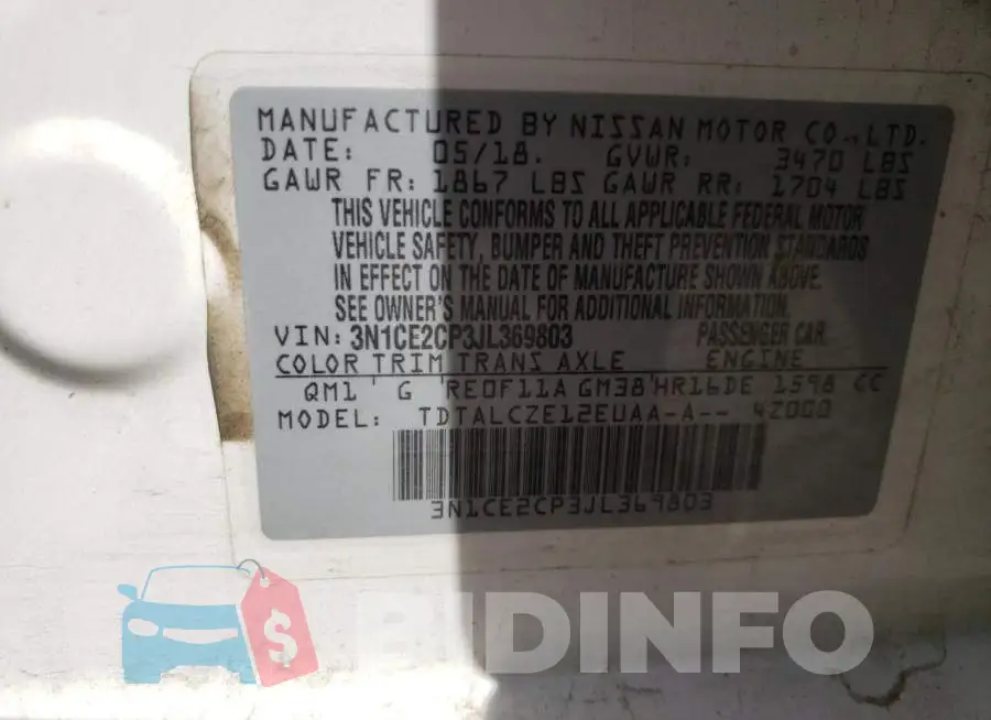 3N1CE2CP3JL369803 Photo# 12