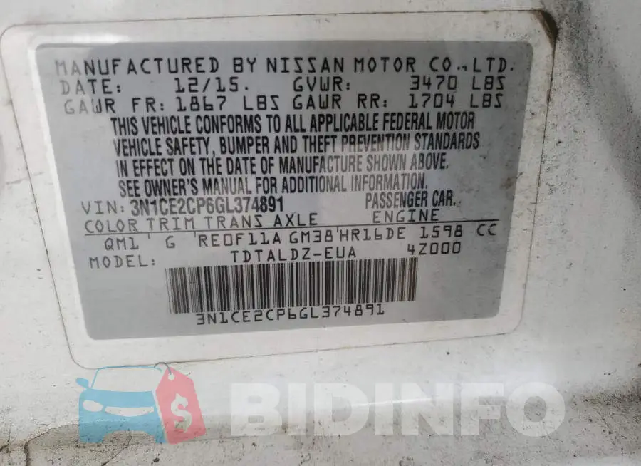 3N1CE2CP6GL374891 Photo# 12