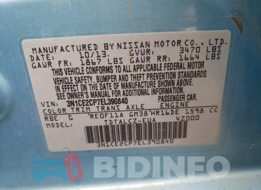 3N1CE2CP7EL390840 Photo# 10