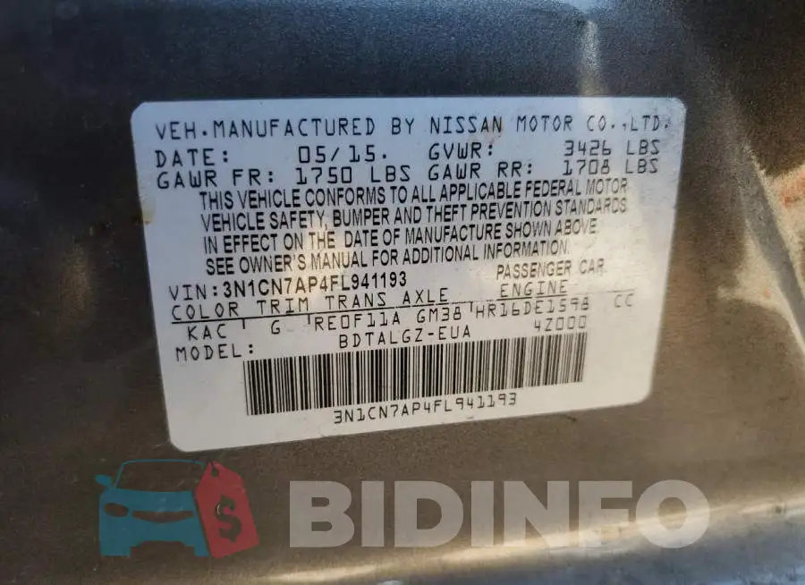 3N1CN7AP4FL941193 Photo# 12