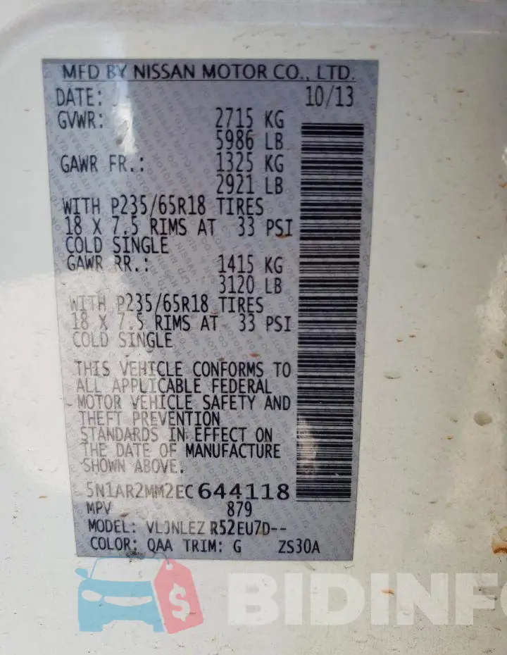 5N1AR2MM2EC644118 Photo# 13