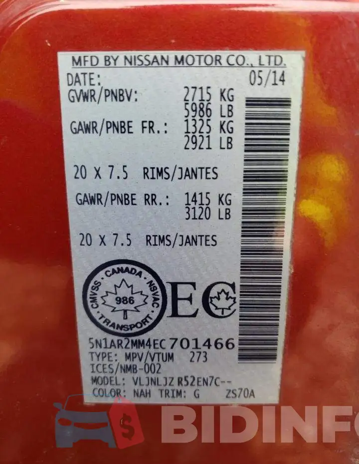 5N1AR2MM4EC701466 Photo# 13