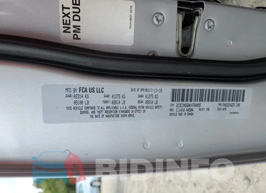 2C3CDXBG0KH760095 Photo# 13