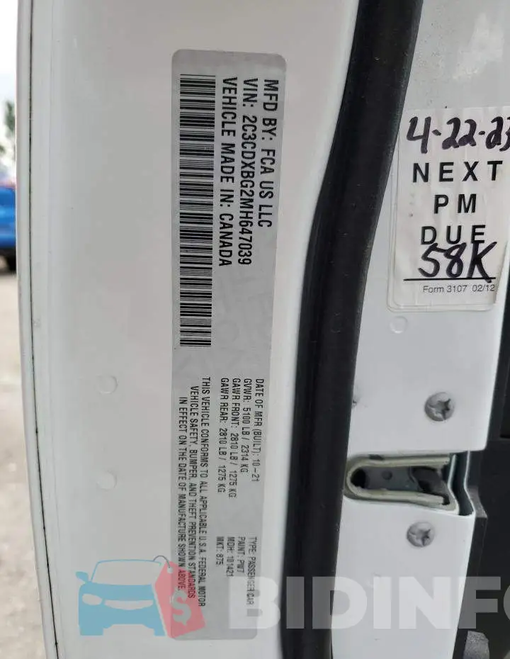 2C3CDXBG2MH647039 Photo# 12