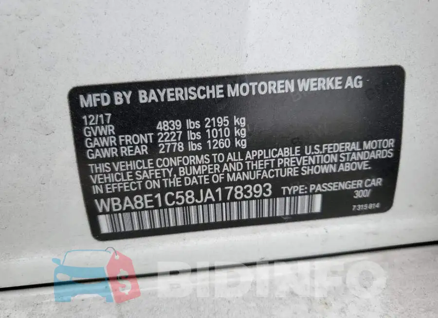 WBA8E1C58JA178393 Photo# 12