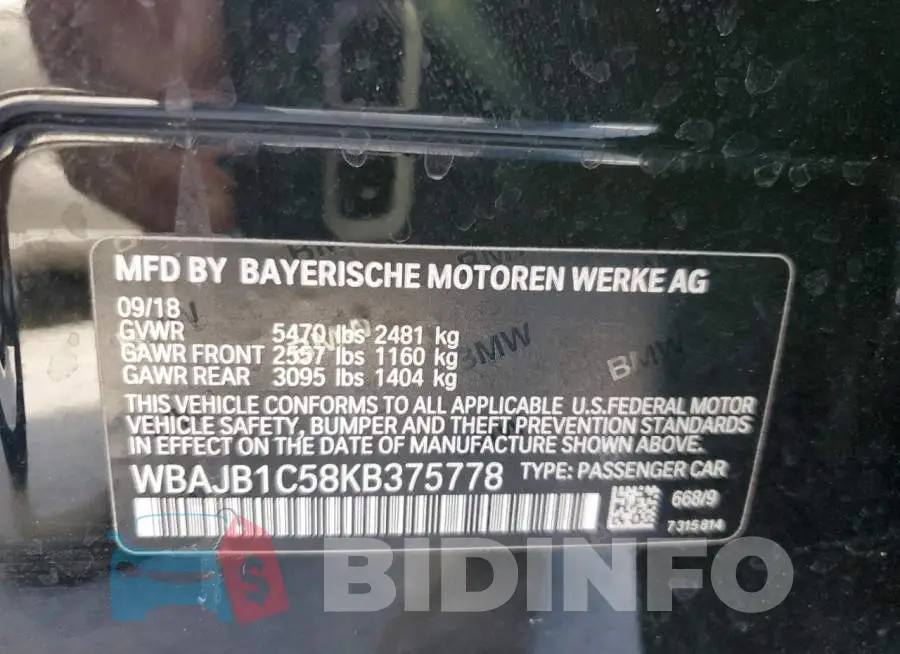 WBAJB1C58KB375778 Photo# 12