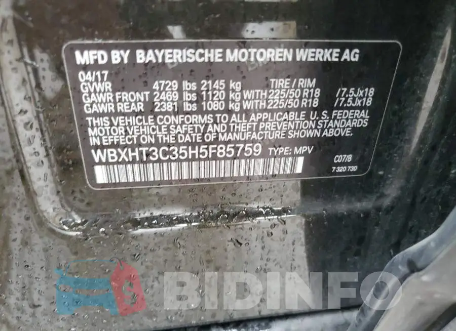WBXHT3C35H5F85759 Photo# 13