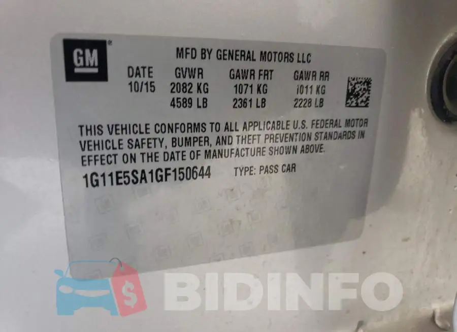 1G11E5SA1GF150644 Photo# 12